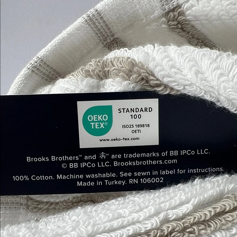 Brooks Brothers Bath Towel Set Tan White Striped Turkish 100% Cotton 2 Pc NEW